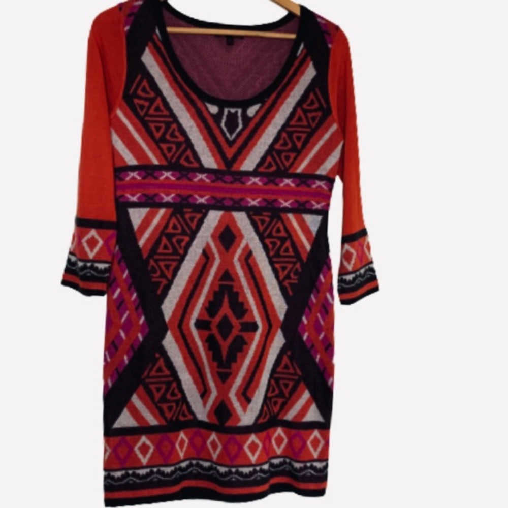T/O Sweaters Orange Aztec print sweater dress EUC M